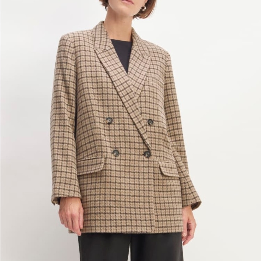 Worn twice Everlane Rewool Double-Breasted Blazer in Beige Houndstooth Size 2